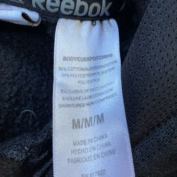 Men’s Reebok Black Pullover Hoodie with Logos and Kangaroo Pocket (Medium) - Picture 12 of 16